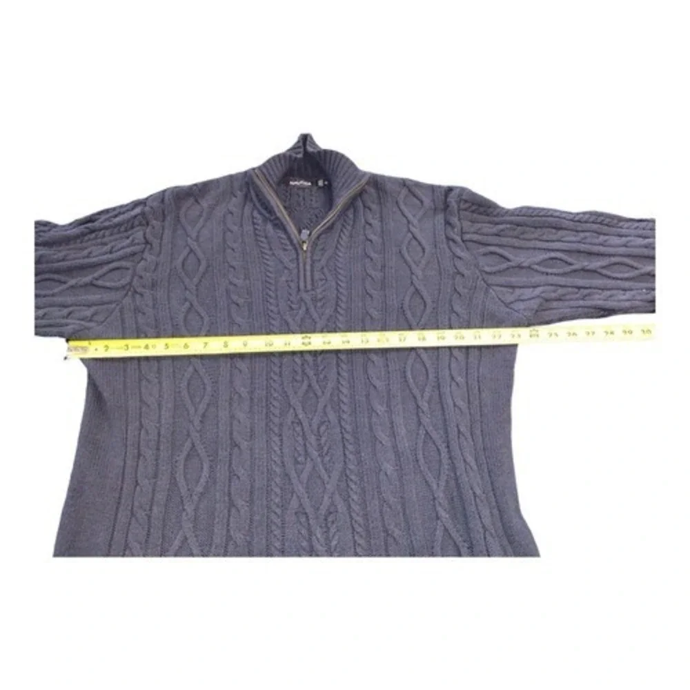 Nautica Mens Sweater Navy Blue Pullover Zipper Collar Twist Knit‎ Mens XL
